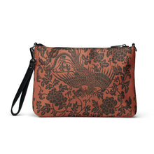 Load image into Gallery viewer, Melodia Gallery faux leather crossbody bag with a vintage Qing Dynasty inspired phoenix and floral pattern in brown and black.
