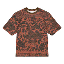 Load image into Gallery viewer, Melodia Gallery oversized rust cotton t-shirt with a dark brown phoenix and floral print. Unisex sizing.
