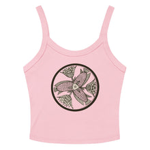Load image into Gallery viewer, Melodia Gallery pink 100% cotton micro-rib tank top with a vintage fish and lotus graphic print.
