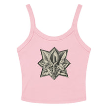 Load image into Gallery viewer, Melodia Gallery pink 100% cotton micro-rib tank top with vintage Art Nouveau peace lily graphic.
