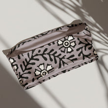 Load image into Gallery viewer, Melodia Gallery Flower + Vine Recycled Bandeau Bikini Top in grey with black and white floral print. Double-layered recycled polyester and elastane with UPF 50+.
