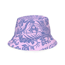 Load image into Gallery viewer, Melodia Gallery reversible bucket hat in lavender and blue with a phoenix and floral pattern. Soft fabric, classic silhouette.
