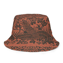 Load image into Gallery viewer, Melodia Gallery reversible bucket hat with phoenix and floral pattern in earth tones. Soft fabric, classic silhouette for sun protection.
