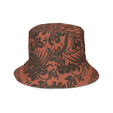 Load image into Gallery viewer, Melodia Gallery reversible bucket hat with phoenix and floral pattern in earth tones. Soft fabric, classic silhouette.
