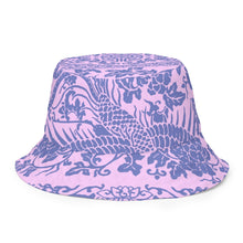 Load image into Gallery viewer, Melodia Gallery reversible bucket hat in lavender and blue with a phoenix and floral pattern. Soft fabric, classic silhouette.
