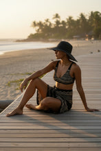 Load image into Gallery viewer, Melodia Gallery Shakti Lace Recycled High-waisted Bikini with intricate pattern, removable pads, and zig-zag stitching.
