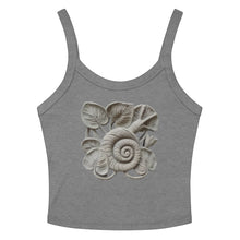 Load image into Gallery viewer, Melodia Gallery grey 100% cotton micro-rib tank top with vintage snail and leaf graphic.
