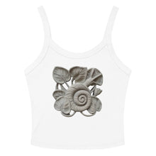 Load image into Gallery viewer, Melodia Gallery white 100% cotton micro-rib tank top with vintage snail and leaf graphic.
