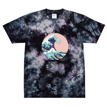 Load image into Gallery viewer, Melodia Gallery oversized tie-dye t-shirt in black and purple with a graphic of The Great Wave off Kanagawa.
