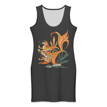 Load image into Gallery viewer, Melodia Gallery vintage-inspired bodycon dress with tiger lilies and tigers print. Sleeveless, scoop neck, cotton-elastane blend.
