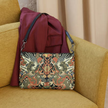 Load image into Gallery viewer, Melodia Gallery Twin Dragons crossbody bag with faux leather, featuring a 18th Century Qing Dynasty tapestry design in vermillion, jade, and gold.
