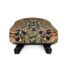 Load image into Gallery viewer, Melodia Gallery Twin Dragons backpack with 18th Century Qing Dynasty Kesi Silk Tapestry design in vermillion, jade, and gold.
