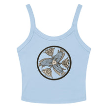 Load image into Gallery viewer, Melodia Gallery light blue 100% cotton micro-rib tank top with a vintage fish and lotus graphic print.
