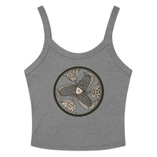 Load image into Gallery viewer, Melodia Gallery women's grey 100% cotton micro-rib tank top with vintage fish and lotus graphic.
