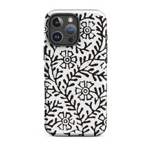 Load image into Gallery viewer, Melodia Gallery vintage floral vine MagSafe tough case for iPhone. Black and white botanical print.
