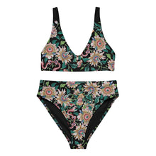 Load image into Gallery viewer, Melodia Gallery vintage lotus flower print high-waisted bikini made from recycled materials.
