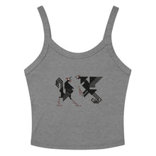 Load image into Gallery viewer, Melodia Gallery grey 100% cotton micro-rib tank top with vintage rooster graphic print.
