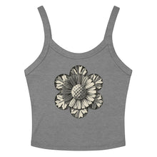 Load image into Gallery viewer, Melodia Gallery grey micro-rib cotton tank top with vintage rosette graphic print.
