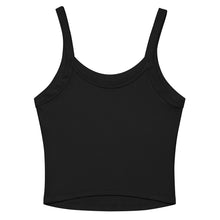 Load image into Gallery viewer, Melodia Gallery Vintage Rosette II women's black micro-rib 100% cotton cropped tank top
