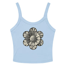 Load image into Gallery viewer, Melodia Gallery light blue 100% cotton micro-rib tank top with vintage rosette graphic
