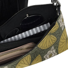Load image into Gallery viewer, Melodia Gallery Water Lilies Art Nouveau crossbody bag in faux leather with zip-top closure and multiple pockets.
