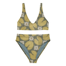 Load image into Gallery viewer, Melodia Gallery Water Lilly recycled polyester bikini set with high-waisted bottoms and V-neck top in vintage floral print.
