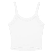 Load image into Gallery viewer, Melodia Gallery white 100% cotton micro-rib cropped tank top with thin straps.
