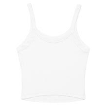 Load image into Gallery viewer, Melodia Gallery white micro-rib 100% cotton cropped tank top with thin straps and scoop neckline.
