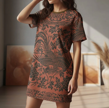 Load image into Gallery viewer, Phoenix + Floral Oversized Cotton T-shirt Dress, Boho, Ethnic, Art T-Shirt Dress, Plus Sizes Available, Unisex Sizing
