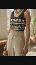 Load and play video in Gallery viewer, Cotton Crop: Nile Bloom Pattern, Lotus, Egyptian Inspired, Boho, Yoga, Pilates, Festival, Spiritual, Earthy Cotton Crop Top
