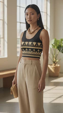 Load and play video in Gallery viewer, Cotton Crop: Nile Bloom Pattern, Lotus, Egyptian Inspired, Boho, Yoga, Pilates, Festival, Spiritual, Earthy Cotton Crop Top
