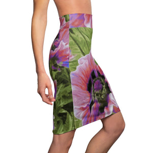 Pink Poppies Oil Painting Women&#39;s Pencil Skirt, Floral, Flowers, Feminine, Art, Original Painting by Melodia Printed on Skirt