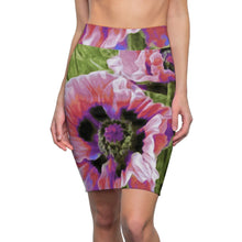 Load image into Gallery viewer, Pink Poppies Oil Painting Women&#39;s Pencil Skirt, Floral, Flowers, Feminine, Art, Original Painting by Melodia Printed on Skirt
