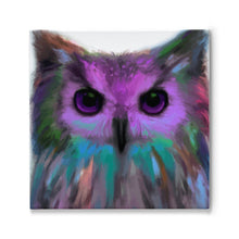 Load image into Gallery viewer, Contemporary Owl Painting, Original Art By Melodia Print On Traditional Stretched Canvas, Great Horned Owl Painting, Colorful, Wall Art,
