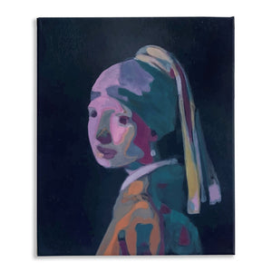 Girl With The Pearl Earring Contemporary Color Painting Remix, Original Oil Painting By Melodia, Renaissance Traditional Stretched Canvas