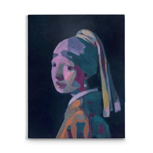 Girl With The Pearl Earring Contemporary Color Painting Remix, Original Oil Painting By Melodia, Renaissance Traditional Stretched Canvas