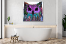 Load image into Gallery viewer, Contemporary Owl Painting, Original Art By Melodia Print On Traditional Stretched Canvas, Great Horned Owl Painting, Colorful, Wall Art,
