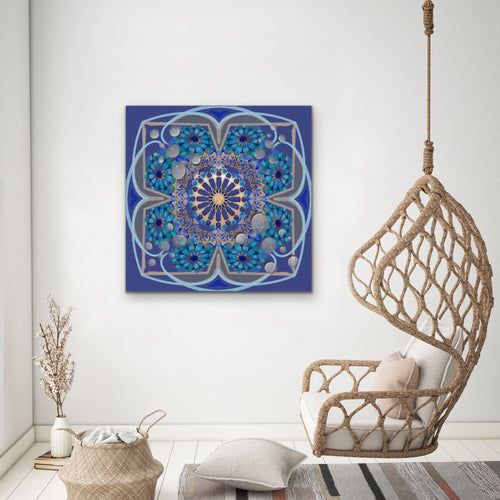 Vishuddha Mandala Intuitive Painting By Melodia, Blue Chakra, Energy, Meditation Art, Print On Traditional Stretched Canvas