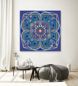 Vishuddha Mandala Intuitive Painting By Melodia, Blue Chakra, Energy, Meditation Art, Print On Traditional Stretched Canvas