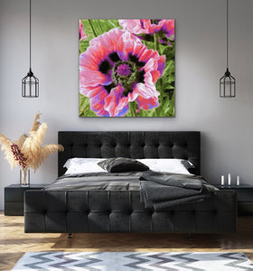 Pink Poppies Oil Painting Reproduction, Original Art By Melodia, Traditional Stretched Canvas, Cintemporary, Botanical, Floral, Flower Art