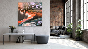 Geode Paint Pour, Reproduction Of Original Painting By Melodia, Geological Earthy Boho Modern Scandi Wall Art Traditional Stretched Canvas