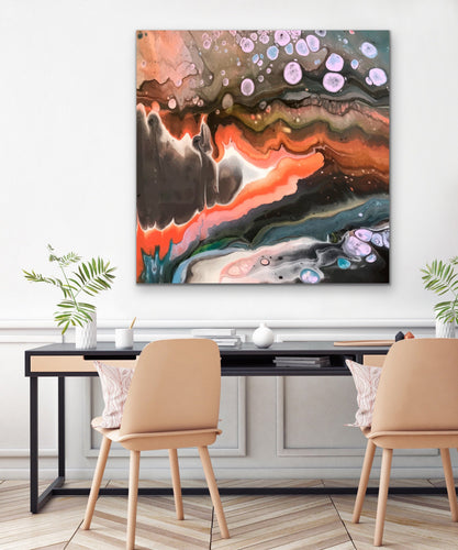 Geode Paint Pour, Reproduction Of Original Painting By Melodia, Geological Earthy Boho Modern Scandi Wall Art Traditional Stretched Canvas