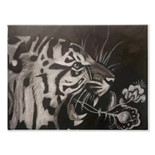 Load image into Gallery viewer, Tiger Breath, Original Drawing By Melodia Reproduced On Traditional Stretched Canvas, Animal Art, Wall Art, Boho, Black And White
