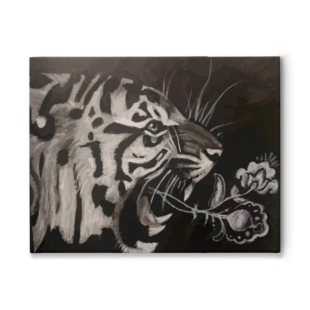 Tiger Breath, Original Drawing By Melodia Reproduced On Traditional Stretched Canvas, Animal Art, Wall Art, Boho, Black And White