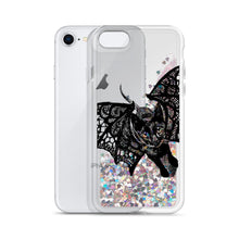 Load image into Gallery viewer, Kitty Kat Bat, Liquid Glitter Phone Case, Original Art by Melodia, Inktober, Black Cat, Halloween, Cat Lover Drawing, iPhone Case
