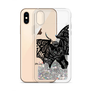 Kitty Kat Bat, Liquid Glitter Phone Case, Original Art by Melodia, Inktober, Black Cat, Halloween, Cat Lover Drawing, iPhone Case