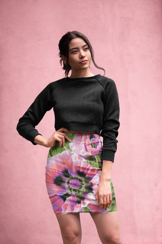 Pink Poppies Oil Painting Women's Pencil Skirt, Floral, Flowers, Feminine, Art, Original Painting by Melodia Printed on Skirt