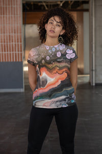 Geode Painting, Original Art by Melodia All Over Sublimation Printed on Women&#39;s T-shirt, Elemental, Earthy, Boho, Geological Clothing Top