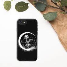 Load image into Gallery viewer, Nightbloom Eclipse Biodegradable iPhone Case, Black + White, Etching Print Style, Line Drawing, Original Art by Melodia, Lotus, Moon, Witch
