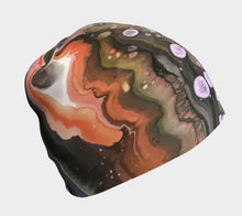 Load image into Gallery viewer, Geode Beanie, Skull Cap, Geological, Bohemian, Paint Pour, Acrylic and Oil Painting Sublimation Printed on Hat, Winter Hat, Art by Melodia
